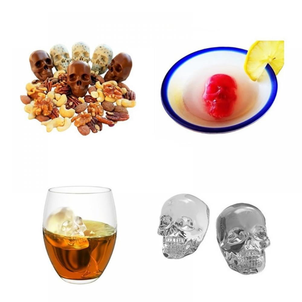 3 Pack Shaped 3D Large Skull Ice Cube Mold Tray, Stackable Silicone Round Ice Maker for Whiskey Drinkers, Bartenders, Gift Exchanges, Home Bars and Holiday Gifts
