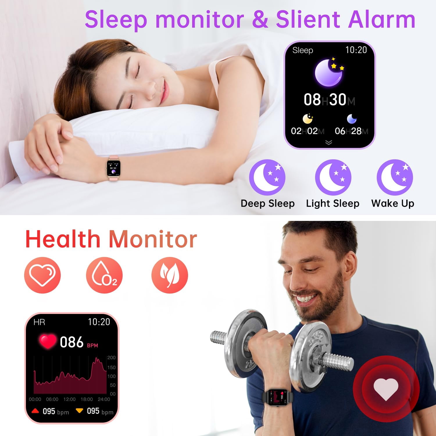 Smart Watch for Women(Answer/Make Calls),1.85" Touchscreen Fitness Tracker with Sleep Monitor Compatible iPhone and Android,Waterproof Digital Watch for Women Men,3 Bracelets smart watches