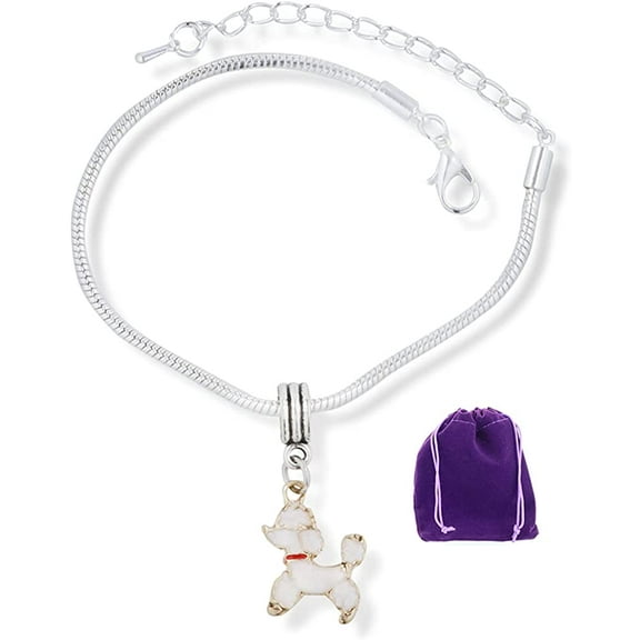 White Poodle Dog Snake Chain Charm Bracelet