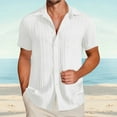 thumbnail image 2 of Mens Short Sleeve Tee Shirts Button Down Solid Color Textured Fashion Hawaiian Summer Tops, 2 of 5