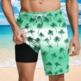 thumbnail image 2 of ZCFZJW Summer Mens Swimming Trunks 2 in 1 Quick Dry Bathing Suit Tropical Palm Tree Printed Drawstring Elastic Waist Beach Board Shorts with Pockets Green L, 2 of 6
