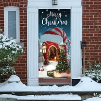 Christmas Door Curtain Decor, Holiday Scene Background Cover for Front Door Window Party Photo Booth Backdrop(A)
