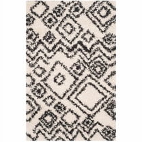 SAFAVIEH Belize Haven Abstract Plush Shag Area Rug, Ivory/Charcoal, 6'7" x 6'7" Round