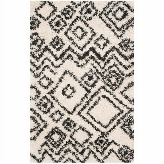 SAFAVIEH Belize Haven Abstract Plush Shag Area Rug, Ivory/Charcoal, 6'7" x 6'7" Round