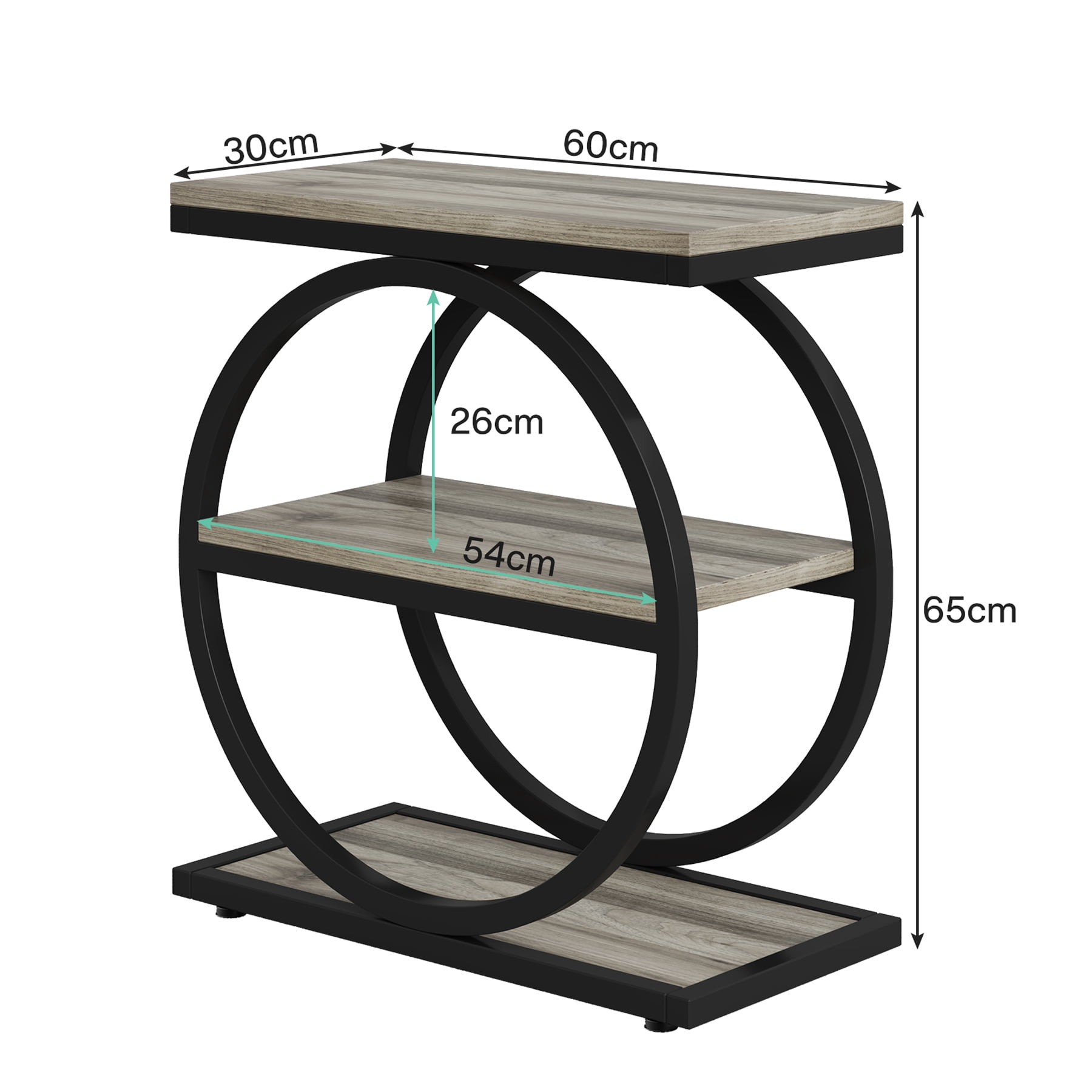 MAYEERTY 3-Tier Industrial End Table, Round Thick Metal Frame E1 MDF Storage Side Table, Multi-Purpose Sofa Nightstand for Indoor Outdoor