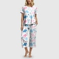 thumbnail image 4 of felwors Womens Pajama Sets Cotton Pj Set Short Sleeve Top With Capri Pants Sleepwear 2 Piece Lounge Set Light Pink, L, 4 of 7