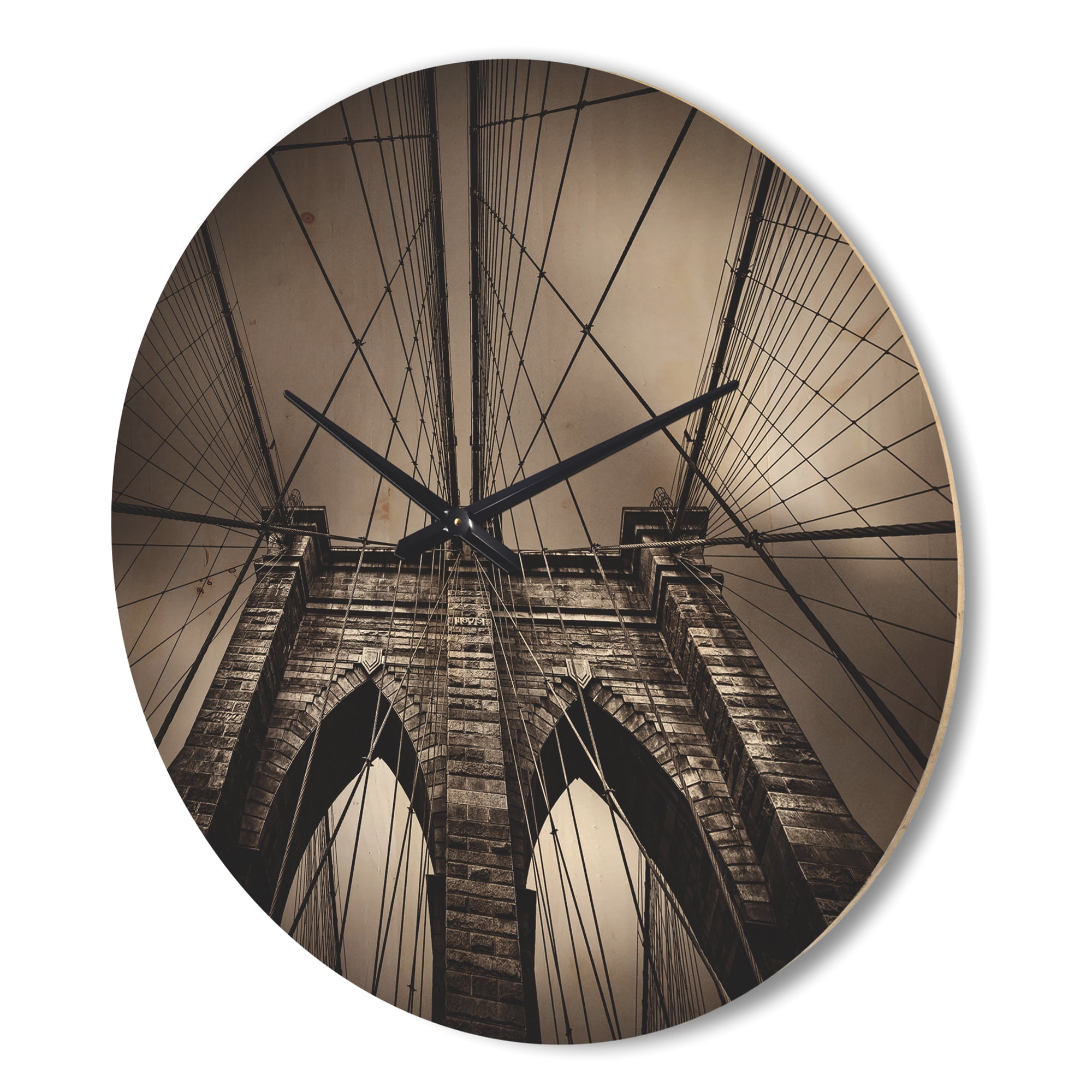 Designart 'Monochrome Brooklyn Bridge in NYC USA ' Modern Wood Wall Clock