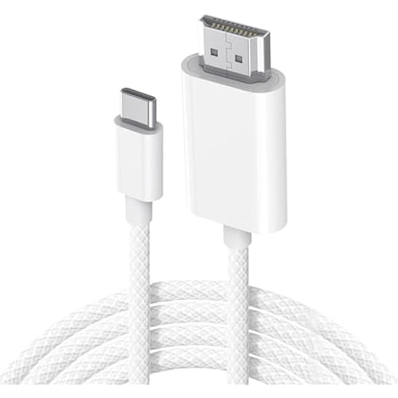 USB C to HDMI Cable 4K 60HZ White Braided USB Type C to HDMI Cord Compatible for iPhone 15 iPad Air Pro Chromebook Pixelbook HP Spectre Galaxy Book 3 S23 Surface Laptop 5 ThinkPad T14 Lenovo