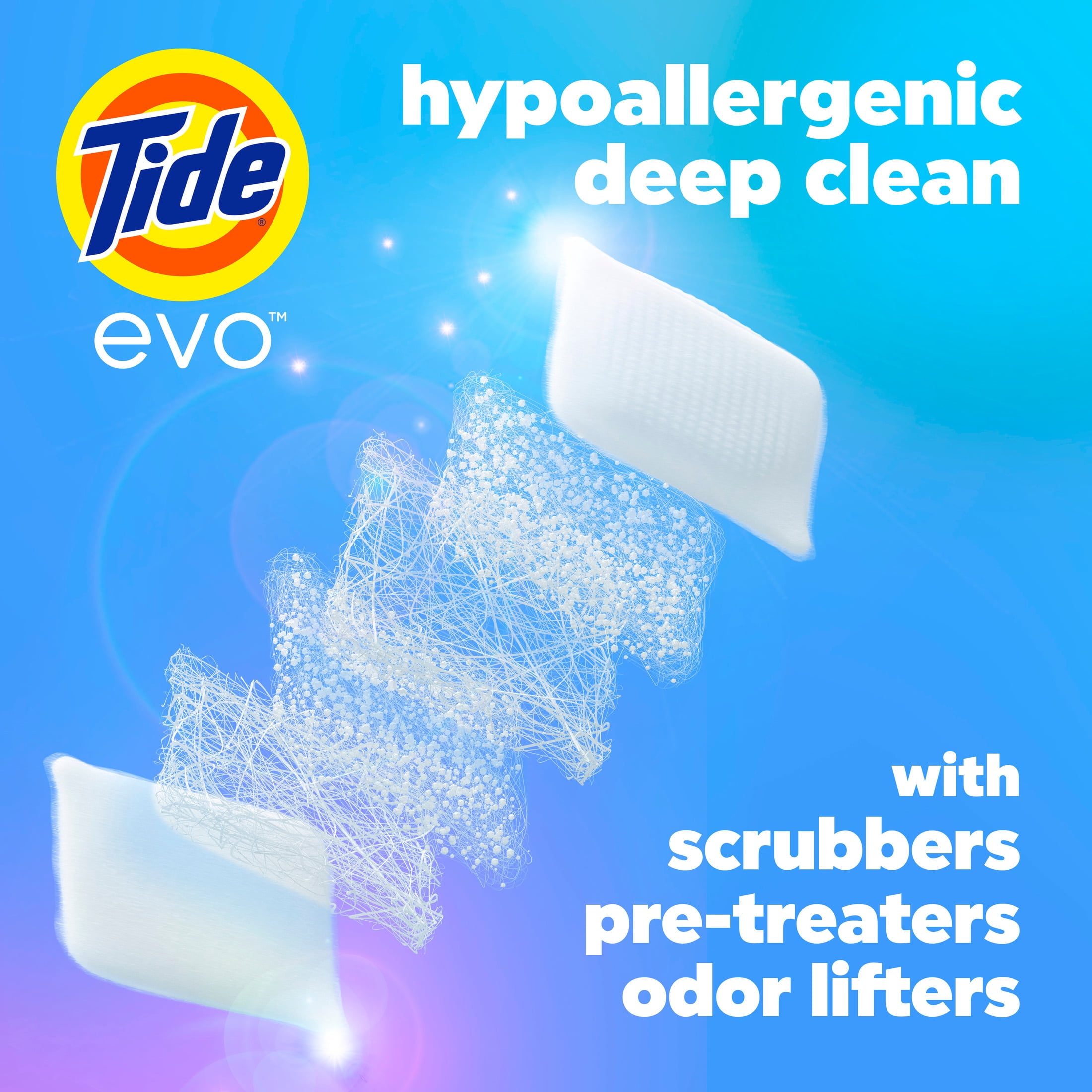 Tide Evo Free & Gentle Laundry Detergent Tiles, Works on 100% of Common Stains, Unscented, 22 Count