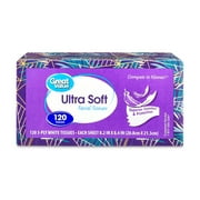 Great Value Ultra Soft 3-Ply Flat Box Facial Tissues, 4 Pack (480 Total Tissues)