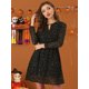 thumbnail image 4 of Vestido Acampanado de Mujer Allegra K Cuello En V Vintage Acampanado Dorado Metálico Brillante Estrellas Negro XXL, 4 of 6