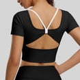 thumbnail image 6 of Sevevn Women's Short Sleeve Workout Crop Tops Open Back Twisted Strappy Scoop Neck Slim Fit Athletic Shirts Black 2XL, 6 of 9