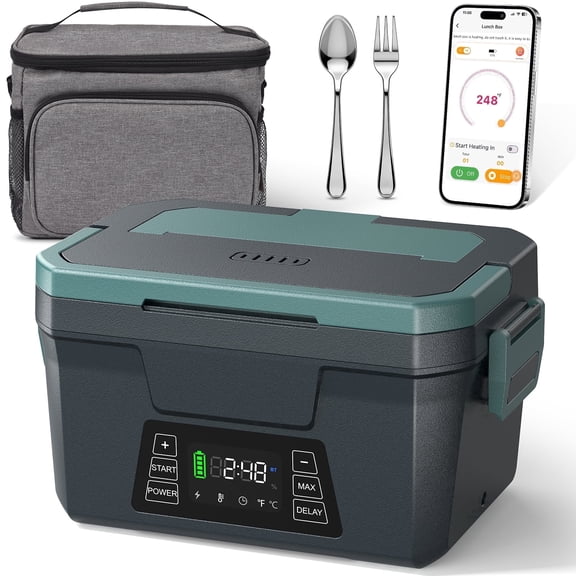 Monteka Cordless Electric Lunch Box with APP Control, 18000mAh Rechargeable Self-Heating Lunchbox, 5-Sided Fast Heating for Adults, Work, Car & Outdoor Use