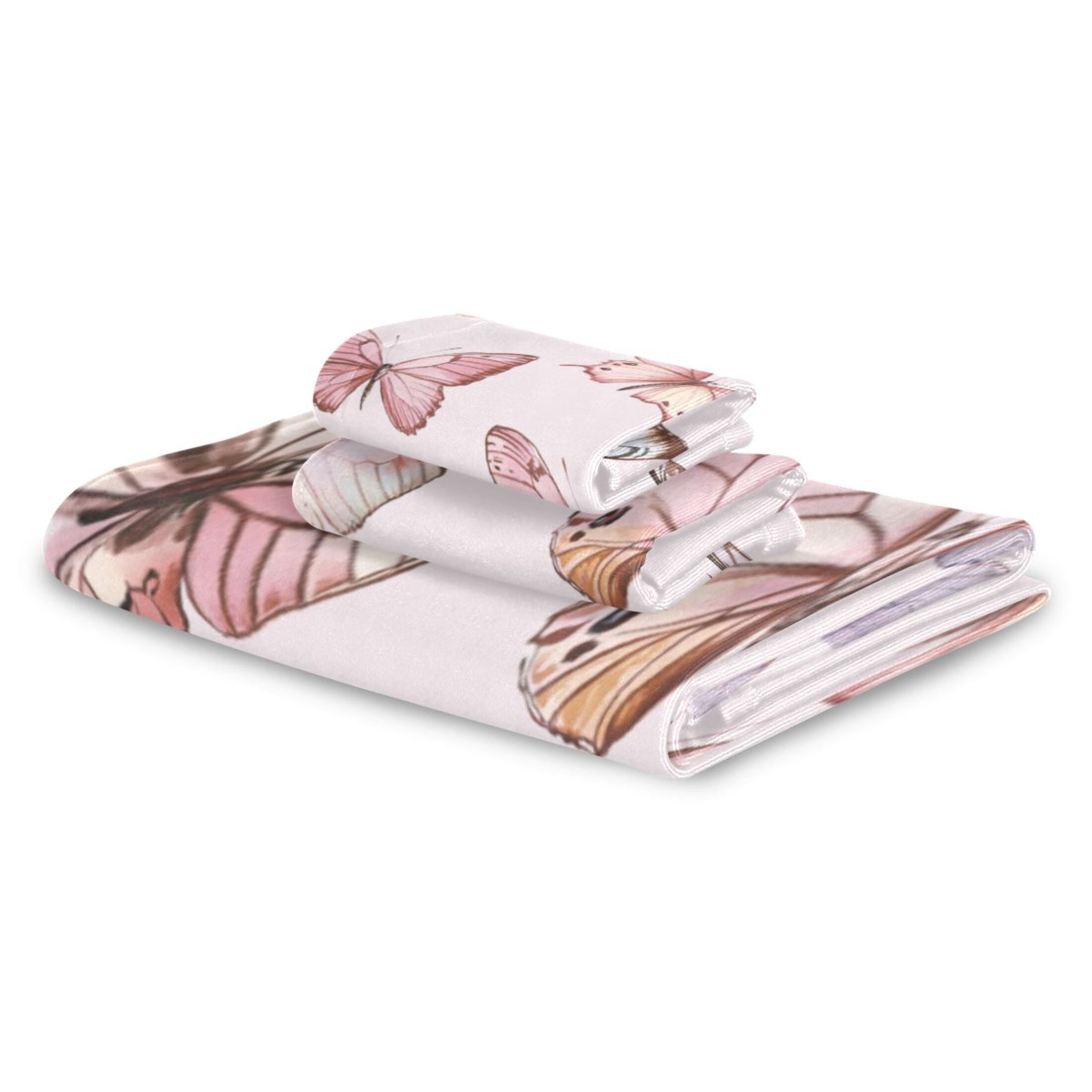 Three-Piece Towel Set Face Towel Towel Set Hand Towel Bath Towel Cotton Bath Towels Bath Towel Sets Hand Bath Towels Pretty Pink Butterfly