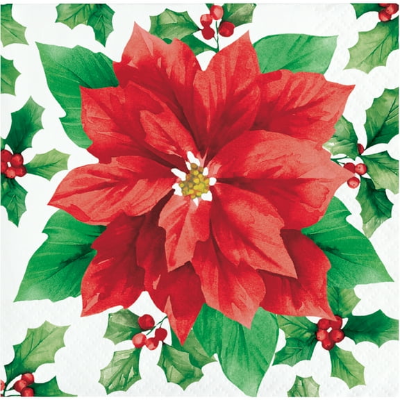 Elegant Poinsettia Paper 16 Ct Cocktail Beverage Napkins