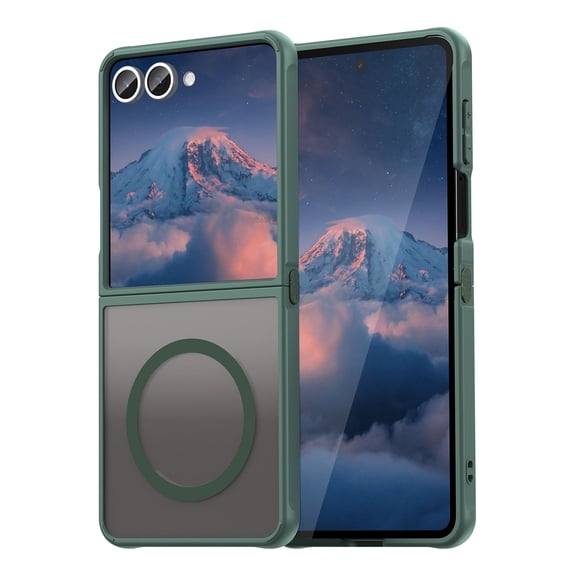 Asuwish Compatible with Samsung Galaxy Z Flip 7 5G 2025 Magnetic Phone Case Translucent Matte Anti-fingerprint Back Military Grade DropProof Shockproof Protective Cover for ZFlip7 Z7 Women Men Green