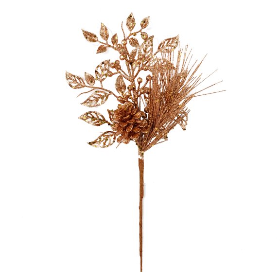 Vickerman 10" Honey Gold Pinecone Glitter Leaf Artificial Christmas Pick, 12 per Bag