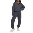 thumbnail image 2 of Women's Sweatsuits 2 Piece Outfits Lounge Sets Long Sleeve Zip-up Stand Collar Pullover and Baggy Sweatpants with Pockets Dark Gray M, 2 of 5