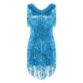 thumbnail image 4 of Doomiva Women's Sparkling Sequin Tassels Samba Rumba Tango Latin Dance Dress Sky Blue XX, 4 of 7