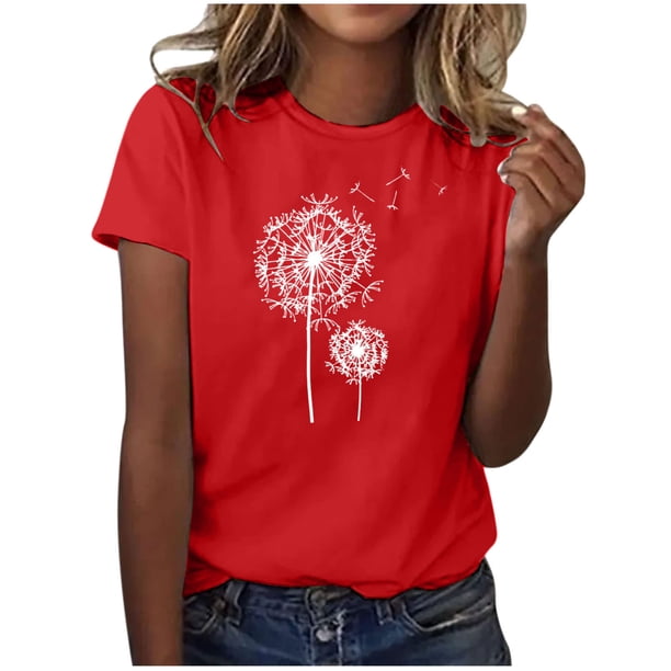 Blusas de Manga Corta para las Mujeres Divertida Impresión Cuello Redondo Camiseta Vintage, Blusas de Primavera para las Mujeres