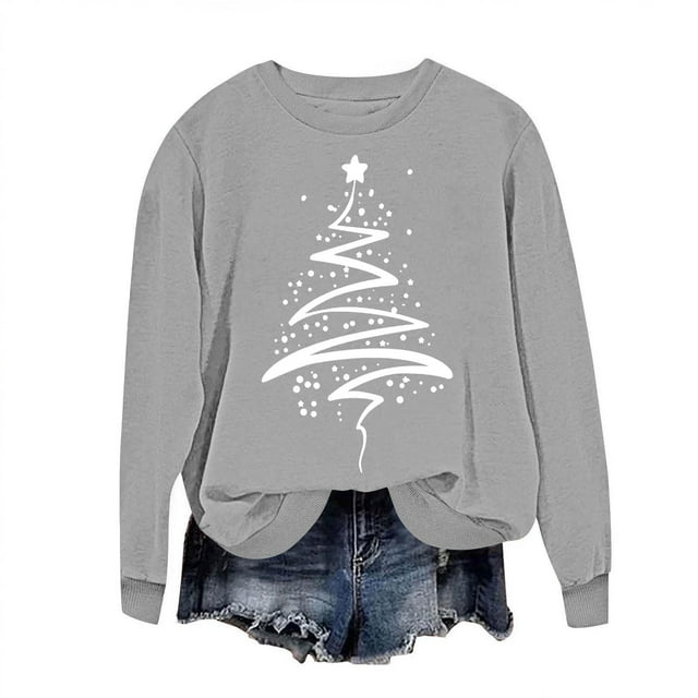 COM1950s Chandails en Molleton de Noël pour Femmes, Sweat à Capuche Imprimé de Noël pour Femmes, Col Rond Manches Longues, Hauts de Noël pour Femmes, Sweat à Capuche Femmes, Longs Chandails en Molleton pour Femmes