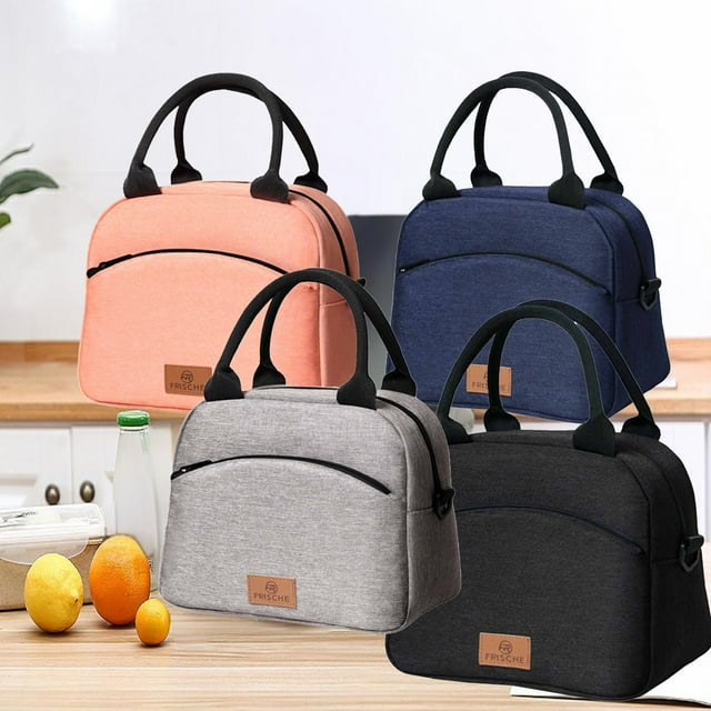 Bolsa de almuerzo aislante de gran capacidad | Contenedor térmico impermeable e impermeable para harina | Nevera Bento portátil con correa extendida, azul marino gris rosa, 25x14x21,5 cm para