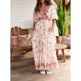 thumbnail image 4 of Cenuakty Women's Summer Long Beach Dress Short Sleeve Deep V Neck Boho Floral Party Dress, 4 of 9