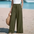 thumbnail image 7 of Summer Linen Pants Women Bow Tie Knot High Waisted Wide Leg Palazzo Flowy Trousers Army Green S, 7 of 7