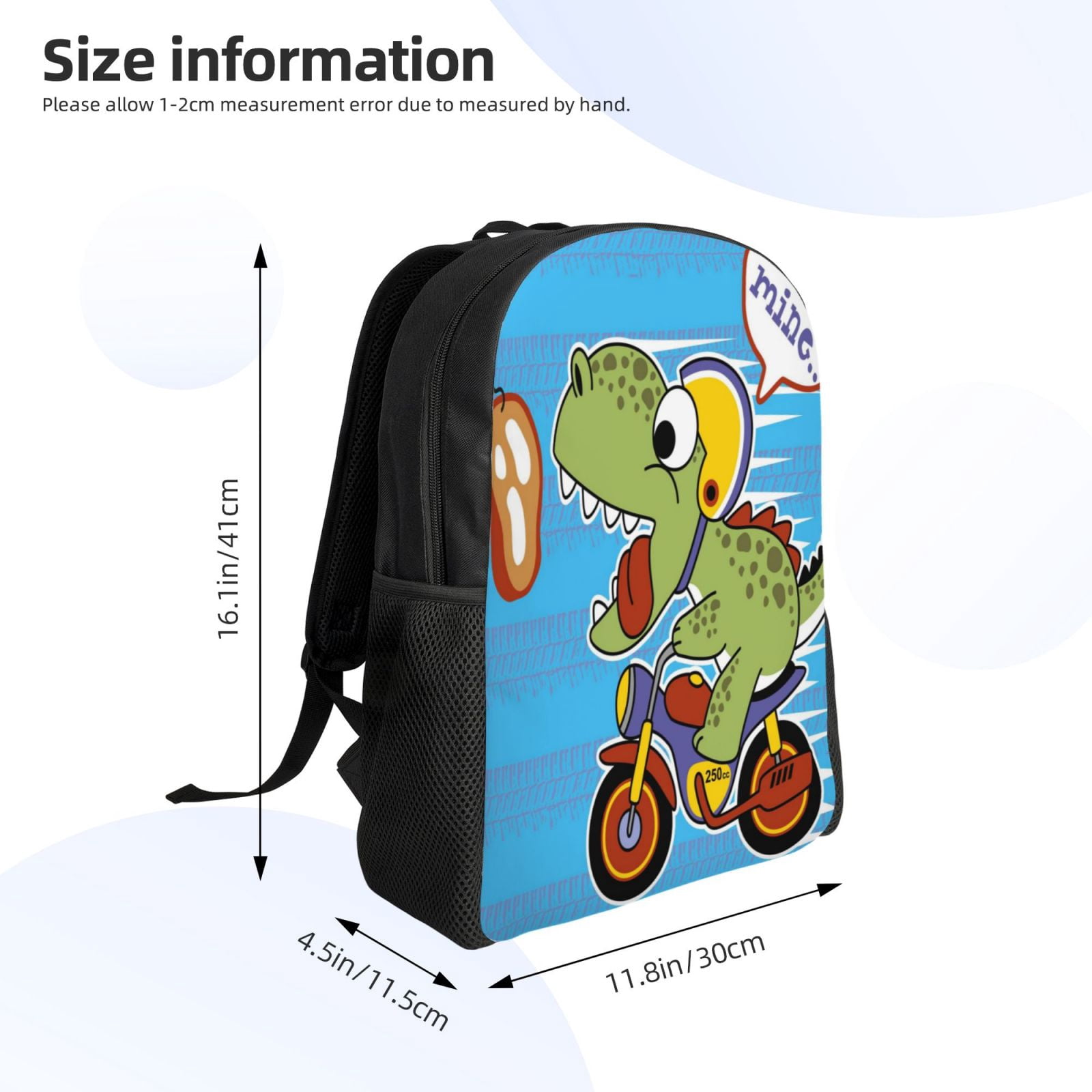 Xecao Dinosaur Riding a Motorcycle Print School Backpack with Laptop Compartment Small Travel Laptop Backpack for Women Men Waterproof College Backpack Simple School Bag