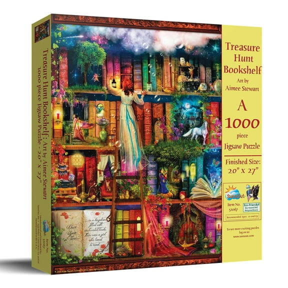 SUNSOUT INC - Treasure Hunt Bookshelf - 1000 pc Jigsaw Puzzle by Artist: Aimee Stewart - Finished Size 20" x 27" - MPN# 51067