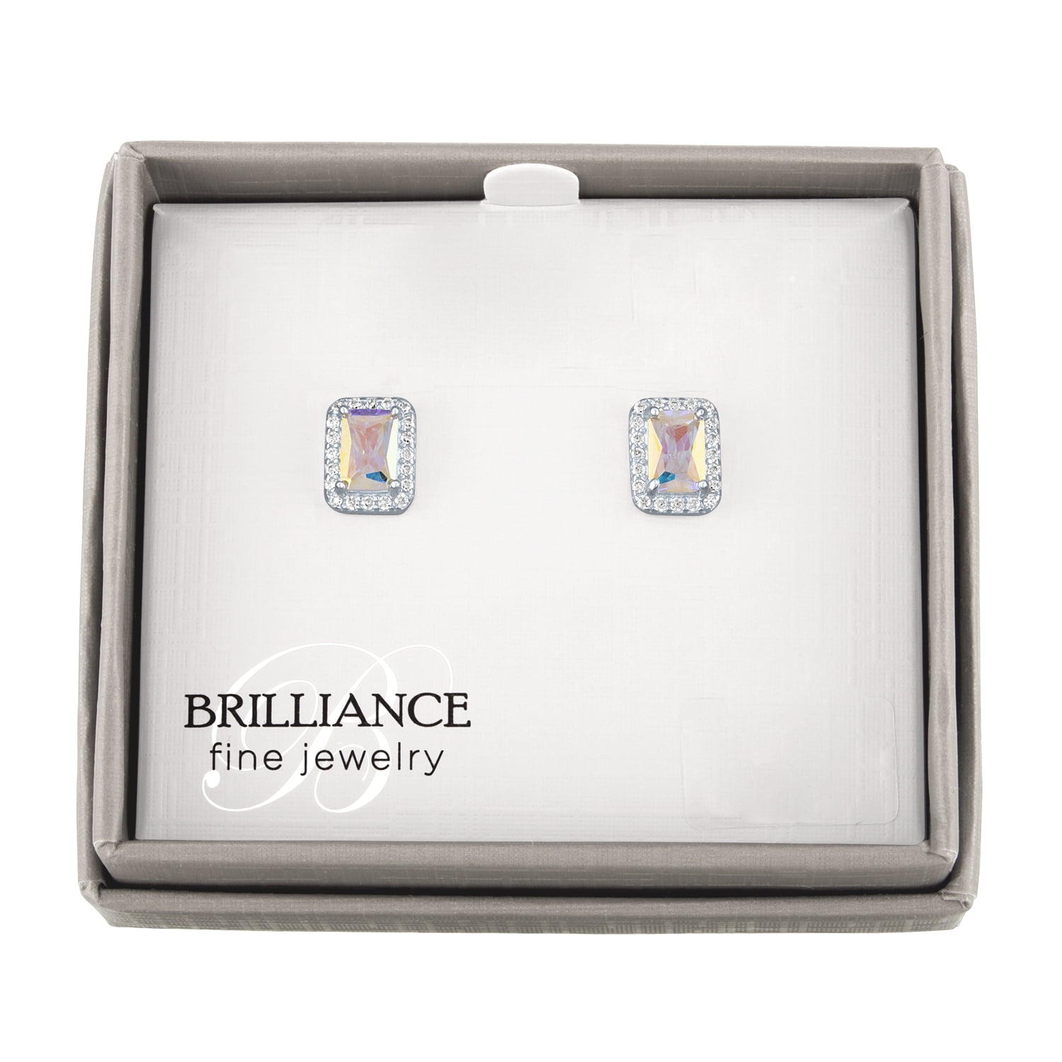 Ladies Brilliance Fine Jewelry Simulated Aurora Borealis and CZ Sterling SilverEarrings