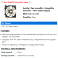 thumbnail image 2 of Auxiliary Fan Assembly - Compatible with 1995 - 1999 Subaru Legacy 1996 1997 1998, 2 of 2