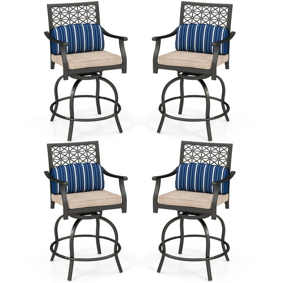 Costway Set of 4 Patio Swivel Bar Stool Chairs Cushioned Pillow Armrest Rocking