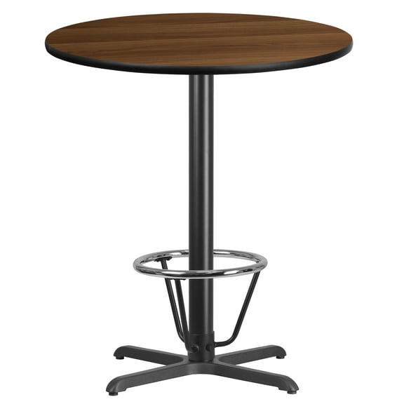 Flash Furniture 36'' Round Walnut Laminate Table Top with 30'' x 30'' Bar Height Table Base and Foot Ring