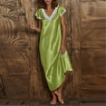 thumbnail image 3 of CZHJS Women's Trendy Slip Nightgowns Sleepwear Cap Sleeve Lace Stiching V Neck Chemise Floor Length Satin Dress Fashion Vacation Dresses Flowy Summer Trendy Dresses Solid Color&nbsp;, 3 of 5