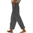 thumbnail image 3 of Gray Womens Sweatpants Women Solid Straight Solid Elastic Pants Long Linen Women Waist Cotton Casual Slit Trouser Legs Pants Casual Pants Women, 3 of 6