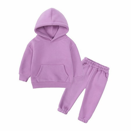 

JIEU UNIsex Children s Long Sleeved Fashion Leisure Solid Color Pants Set Thick Hoodie Sweater Guard Pants Go Out Wearing Set