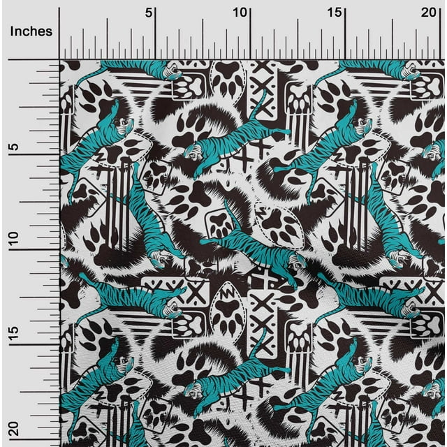 oneOone Polyester Lycra White Fabric Tiger Craft Projects Decor Fabric Printed By The Yard 56 Inch Wide