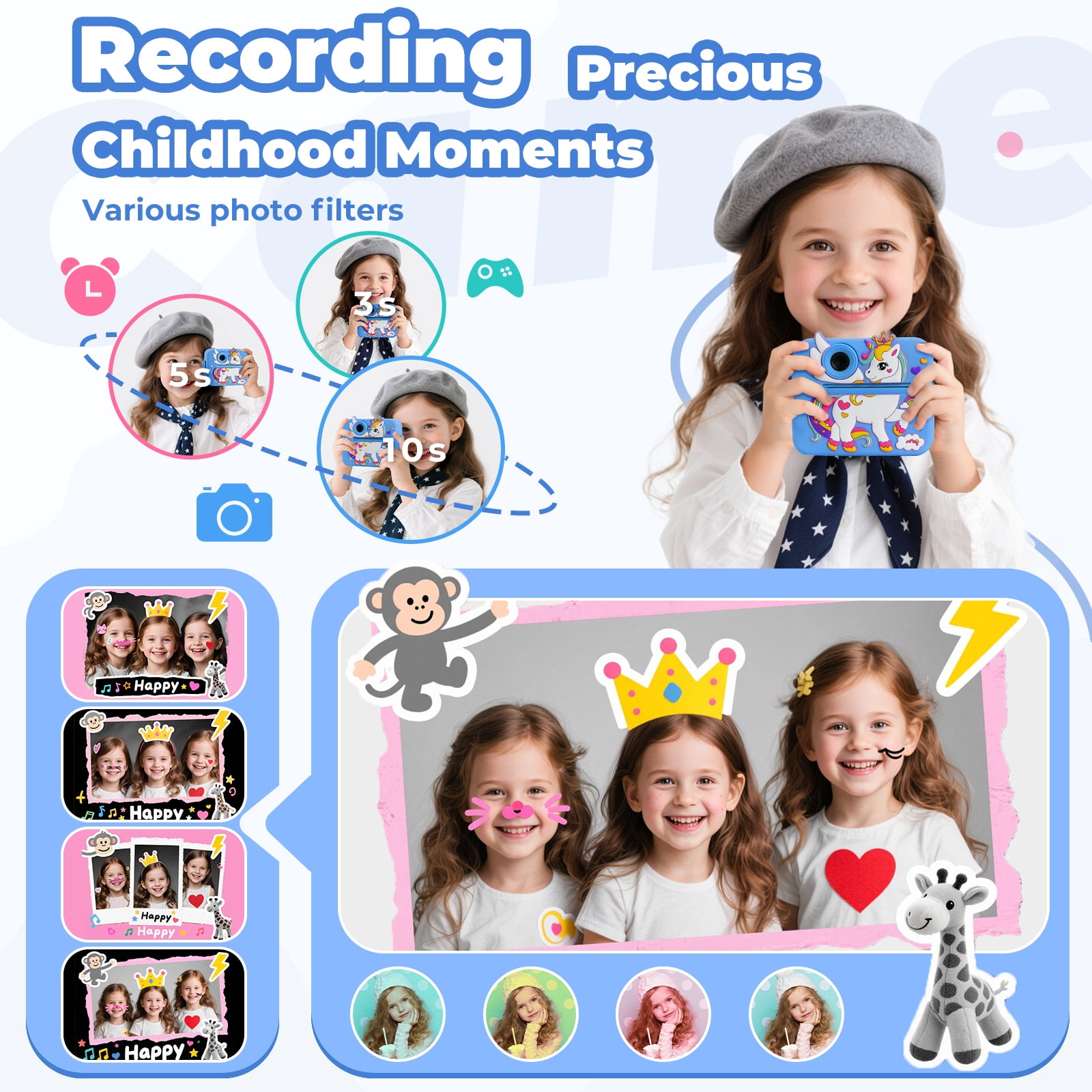 PayUSD Kids Camera Instant Print, Birthday Christmas Gifts for Girls Boys Age 3-12 1080P Digital Video Camera Print Photos Portable Toddler Toys for 4 5 6 7 8 9 10 Year Old with 32GB SD Card-Blue