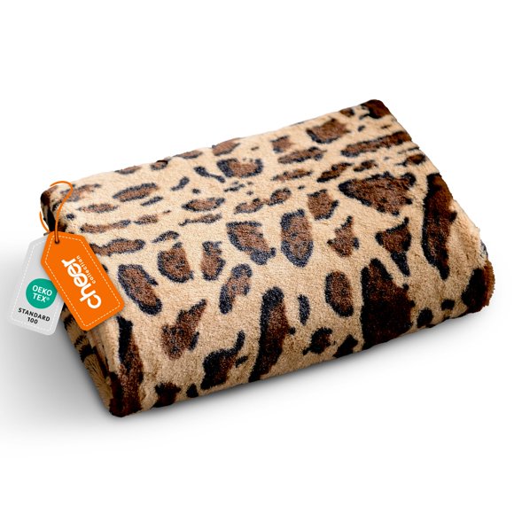 Cheer Collection Animal Print Faux Fur Blanket - Luxurious Fluffy Blankets for Couch & Bed - Machine Washable - 60" x 70" inches - Leopard