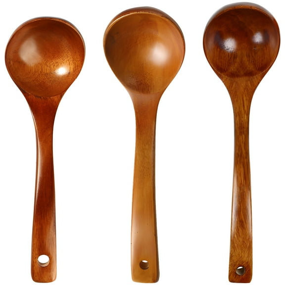 3 Pcs Wooden Soup Spoons, Cooking Utensils Set, Wood Ladles for Non-Stick Cookware Safe Deep Scoop Kitchen Tools, Long-lasting Ergonomic Design for Stirring & Serving