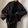 thumbnail image 2 of Womens Cropped Wool Blend Coats Fashion Single Breasted Long Sleeve Short Jacket Peacoat Fall Winter Outwear Overcoat, 2 of 5