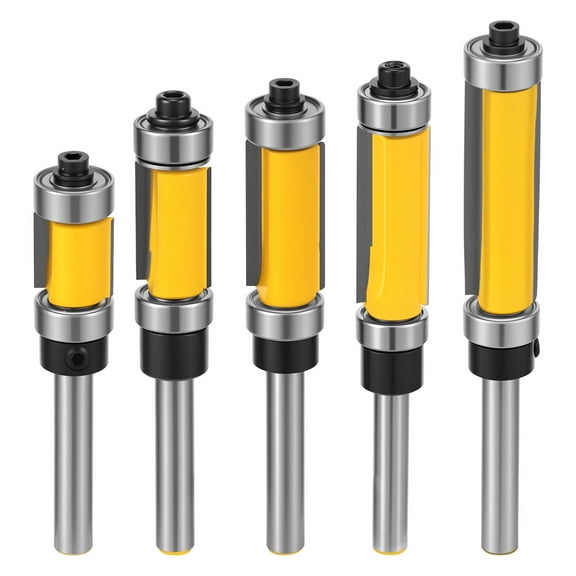 5 Pcs Flush Trim Router Bit Set High Hardness Flush Cut Router Bit with 1/4 Inch Shank for Engraving Machine Trimming Machine