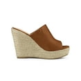 thumbnail image 3 of BLISSFUL STEP Women's Shoes Wedge Heel Open Toe Espadrille Platform Mules Brown 9, 3 of 7