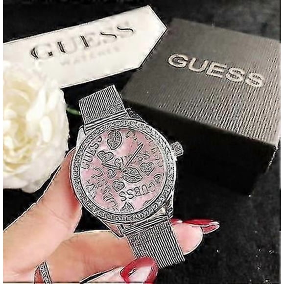 Guess Graffiti Rose Gold Stainless Steel Mesh Strap Women's Watch Fashion Casual Wanita Jam-COLOR: Silver And Pink 2025