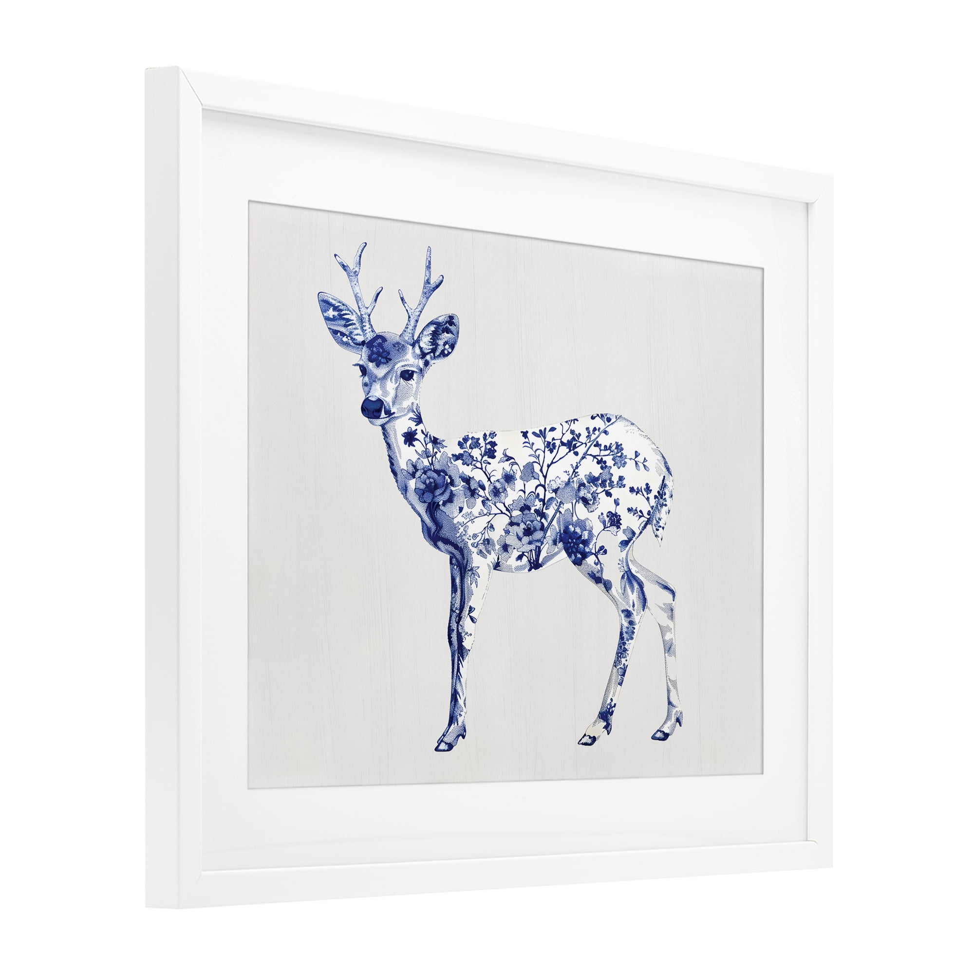 Graceful Toile Deer White Framed Print Under Glass, design by Lettered and Lined
