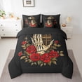 thumbnail image 3 of Manfei Skeleton Skull Hand Bedding Comforter Set 7pcs, Red Rose Floral Flower Queen Bedding Sets, Gothic Romantic Style Reversible Queen Sheet Sets, Luxury Bedroom Decor, 3 of 8