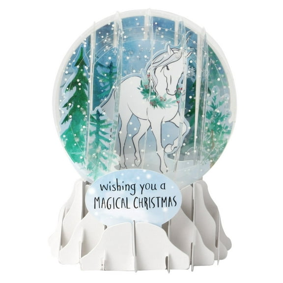 Up With Paper Magical Christmas Unicorn 5 Inches Pop-Up Snow Globe Christmas Card