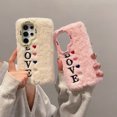 thumbnail image 7 of Fluffy Case for Samsung Galaxy A55, Girly Cute Faux Fur Cute Plush Furry Fuzzy Cover with Love Heart Shockproof Camera Lens Kickstand Protective Phone Case for Girls Women, White, 7 of 7