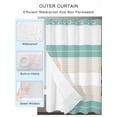thumbnail image 2 of No Hook Cloth Fabric Shower Curtain with Snap in Liner, Turquoise Beige Stripe Waterproof Shower Curtains Set with See Through Top Window, Modern Art Horizontal Striped Bath Curtains Shower 36"x72", 2 of 6